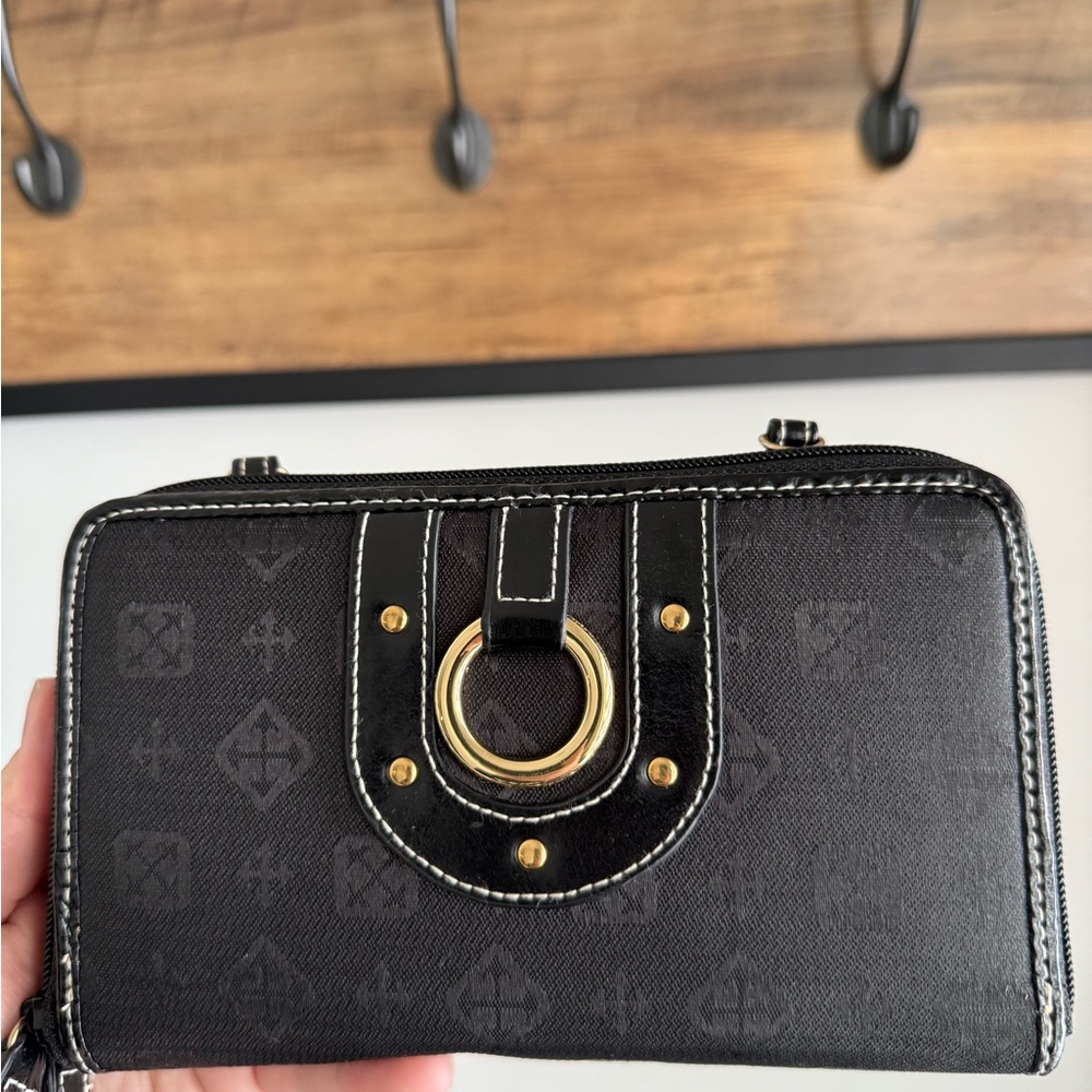 Y2K Monogram Organizer Wallet w/ Calculator | Black Zip-Around